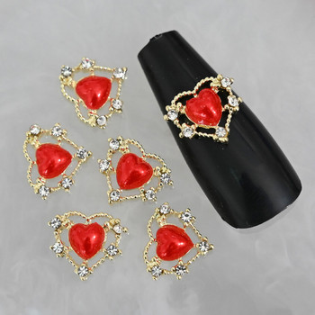 10PCS Денят на Свети Валентин Nail Art Rhinestone Big 3D Heart Crystal Nail Charm Valentine Crystal/Pearl Heart Nail Art Nail Charm