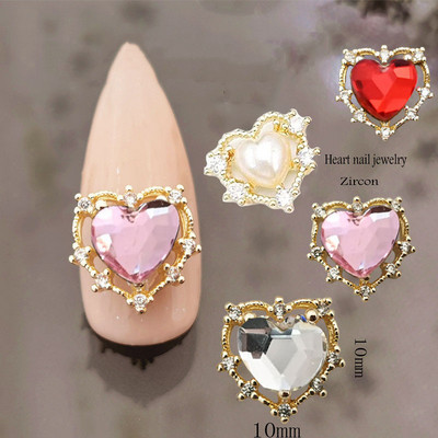 10 ΤΕΜ. Βαλεντίνου Nail Art Rhinestone Big 3D Heart Crystal Nail Charm Valentine Crystal/Pearl Heart Nail Art Nail Art