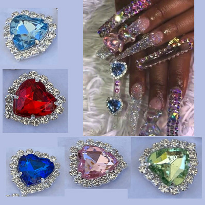 5KOM Luksuzno srce Elegantni klasični ukrasi za nokte Rhinestones Crystal Gem Stones | 3D sjajni plosnati privjesci za nokte u obliku srca