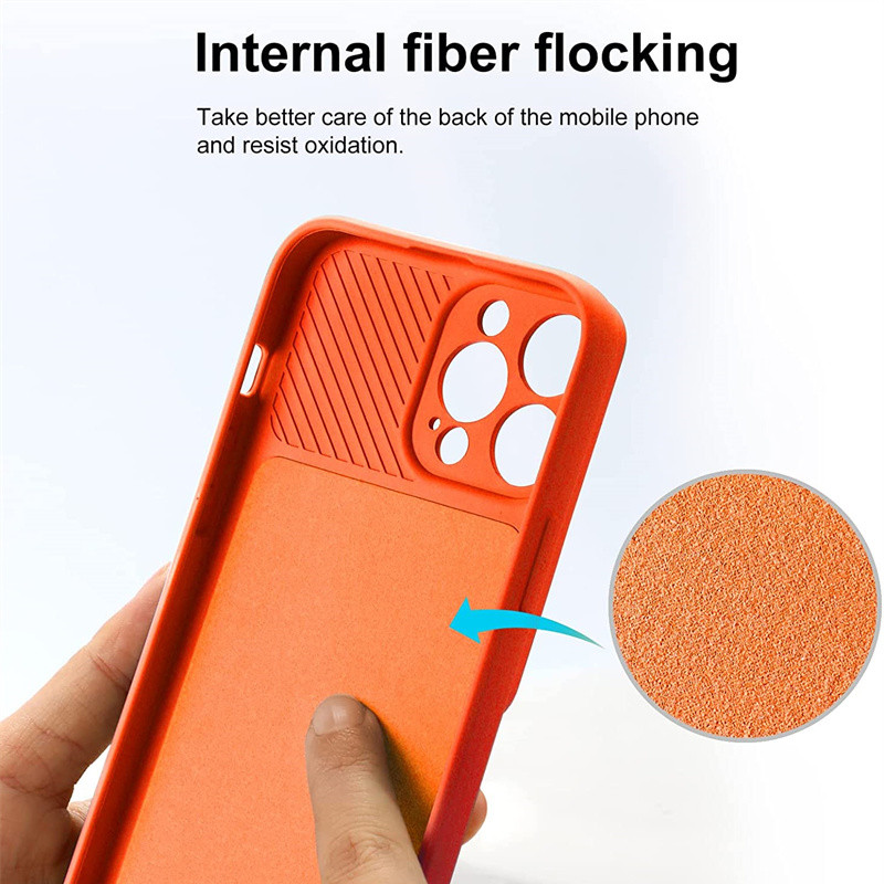 Bīdāmās kameras objektīva aizsardzības tālruņa korpuss iPhone 14 12 11 13 Pro Max XS Max XR mīksts šķidrs silikons triecienizturīgs vāks Funda