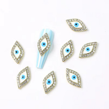 10Pcs Evil Eye Nails Art Charms 3D Diamond Inlay Edge Blue Eyes Alloy Metal Nails Jewelry 9.7*17mm Manicure Decoration Acessorie
