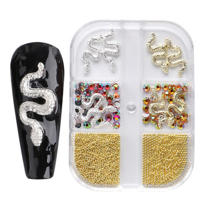 6 rácsos luxus fém Halloween körömbűvek strasszokkal Kéz csontváz Pókkoponya körömdíszítés Kiegészítők CHYW-12