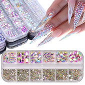 12Gird 120db Box Mix Forma Mix Méret Strasszok Lapos hátú Crystal Diamond Drágakövek 3D Csillogó Körömdíszítés Barkács dekorációk