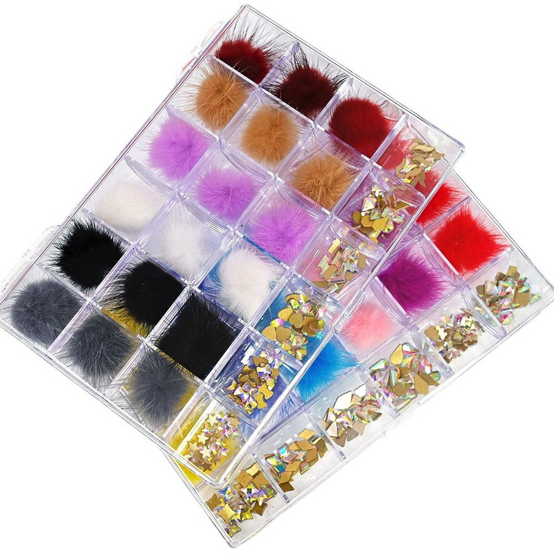 Üveg Nail Crystals Bling Box-Red 24 rácsos doboz 1db pontozással+AB Crystal strasszos doboz Clear Multi-Shape Flat Back Nail Gem