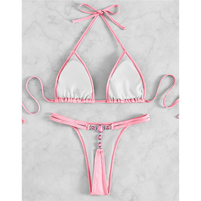 Strasszos ékköves extrém tanga bikini női fürdőruha Női fürdőruha Kétrészes bikini szett fürdőruha Swim V3384B