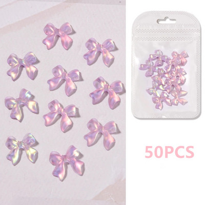 50 τμχ 3D Aurora Bowknot Rhinestones Κοσμήματα από ρητίνη Κορδέλες Πεταλούδα Σχέδια Λουλούδια Ολογραφικά Αξεσουάρ μανικιούρ #$4521