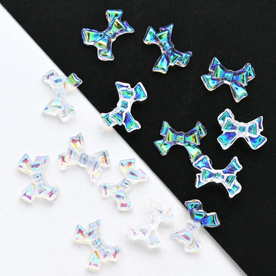 50db 3D Aurora Bowknot strassz művészeti ékszer műgyanta szalagok pillangó virágok minták holografikus manikűr kiegészítők #$4521