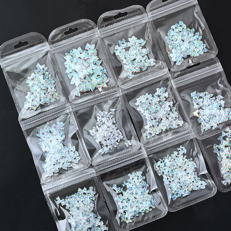 50db 3D Aurora Bowknot strassz művészeti ékszer műgyanta szalagok pillangó virágok minták holografikus manikűr kiegészítők #$4521
