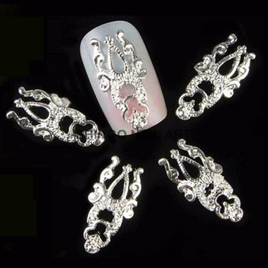 10db Arany Ezüst 3D Ötvözet Körömdíszítés Fém Köröm Ékszer Szépség Kiegészítők Japán Retro Manikűr Charms Hollow Új