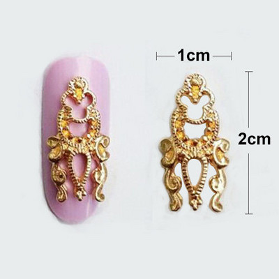 10db Arany Ezüst 3D Ötvözet Körömdíszítés Fém Köröm Ékszer Szépség Kiegészítők Japán Retro Manikűr Charms Hollow Új