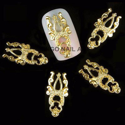 10db Arany Ezüst 3D Ötvözet Körömdíszítés Fém Köröm Ékszer Szépség Kiegészítők Japán Retro Manikűr Charms Hollow Új