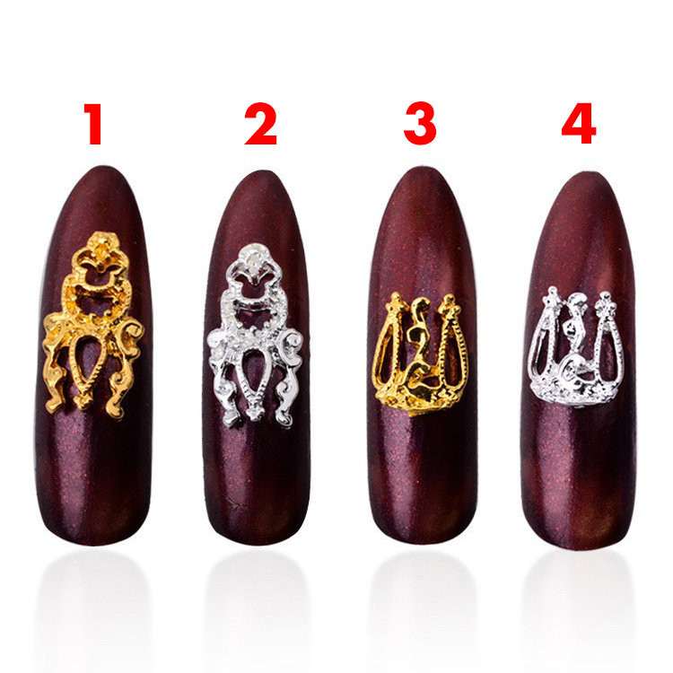 10db Arany Ezüst 3D Ötvözet Körömdíszítés Fém Köröm Ékszer Szépség Kiegészítők Japán Retro Manikűr Charms Hollow Új