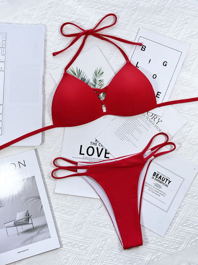 Szexi kötőfék pántos Push Up bikini női fürdőruha Női fürdőruha Kétrészes bikini szett Magas szabású fürdőruha Swim V3610