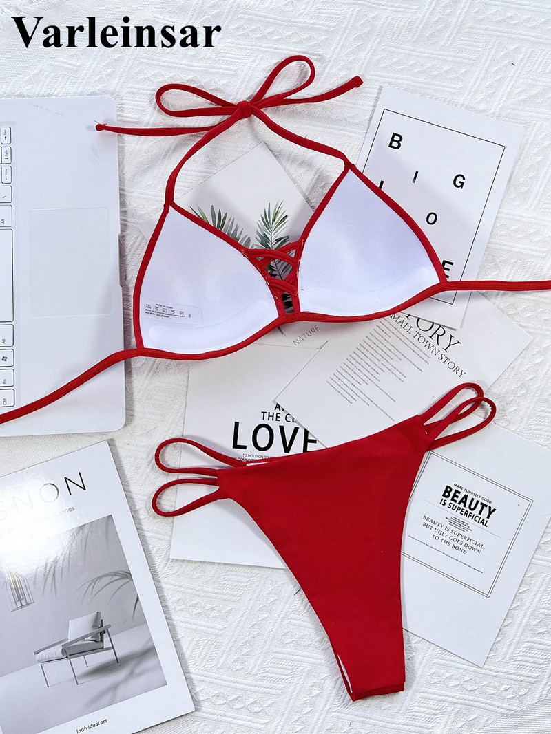 Szexi kötőfék pántos Push Up bikini női fürdőruha Női fürdőruha Kétrészes bikini szett Magas szabású fürdőruha Swim V3610