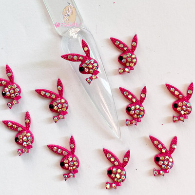 10db Luxus körömbűvek Hot Pink Bunny Gun Forma Csillogó Strassz DIY Ékszer Manikűr 3D Körömdíszítés Tippek Dekorációs Kiegészítő