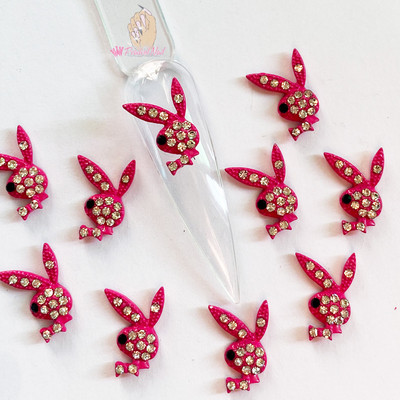 10db Luxus körömbűvek Hot Pink Bunny Gun Forma Csillogó Strassz DIY Ékszer Manikűr 3D Körömdíszítés Tippek Dekorációs Kiegészítő