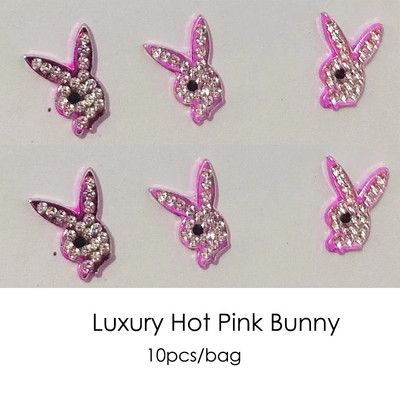10db Luxus körömbűvek Hot Pink Bunny Gun Forma Csillogó Strassz DIY Ékszer Manikűr 3D Körömdíszítés Tippek Dekorációs Kiegészítő