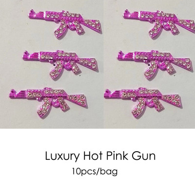 10db Luxus körömbűvek Hot Pink Bunny Gun Forma Csillogó Strassz DIY Ékszer Manikűr 3D Körömdíszítés Tippek Dekorációs Kiegészítő