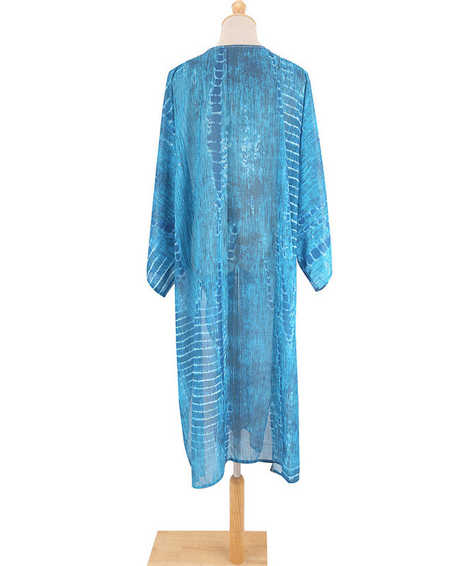 TEELYNN kék pamutmintás nyári bikini Cover Up szexi bő boho kimono Vestidos női hosszú ujjú tunika felső blúz