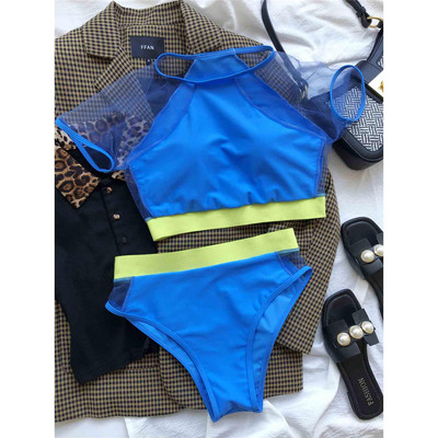 Splicing Mesh rövid ujjú, magas derekú bikini női fürdőruha Női fürdőruha Kétrészes bikini szett fürdőruha Swim V2871P