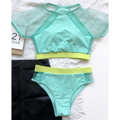 Splicing Mesh rövid ujjú, magas derekú bikini női fürdőruha Női fürdőruha Kétrészes bikini szett fürdőruha Swim V2871P
