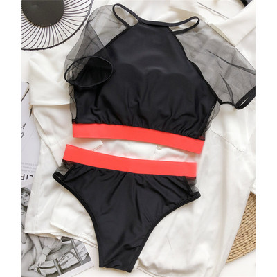 Splicing Mesh rövid ujjú, magas derekú bikini női fürdőruha Női fürdőruha Kétrészes bikini szett fürdőruha Swim V2871P