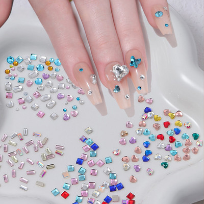 100 бр Смесени кристали AB Nail Art кристали Flatback rhiney Стъклени камъни за нокти Скъпоценни камъни за 3D нокти Направи си сам маникюрни декорации