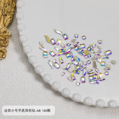 100 buc Cristal amestecat AB Nail Art Strass Flatback Rhin Sticla Pietre pentru unghii Pietre prețioase pentru unghii 3D Decorații de manichiură DIY
