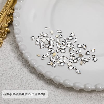 100 buc Cristal amestecat AB Nail Art Strass Flatback Rhin Sticla Pietre pentru unghii Pietre prețioase pentru unghii 3D Decorații de manichiură DIY