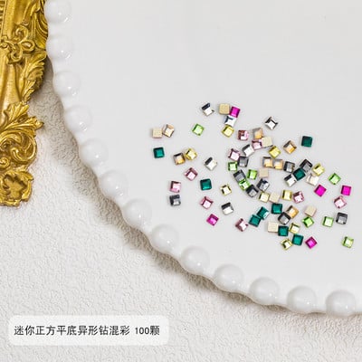 100 buc Cristal amestecat AB Nail Art Strass Flatback Rhin Sticla Pietre pentru unghii Pietre prețioase pentru unghii 3D Decorații de manichiură DIY