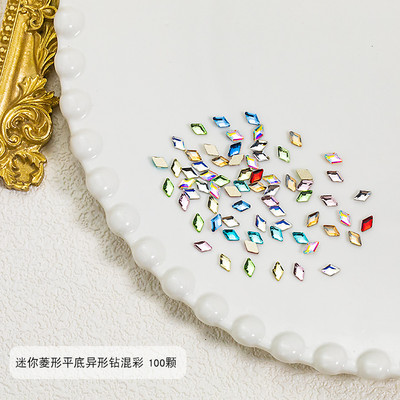 100 buc Cristal amestecat AB Nail Art Strass Flatback Rhin Sticla Pietre pentru unghii Pietre prețioase pentru unghii 3D Decorații de manichiură DIY