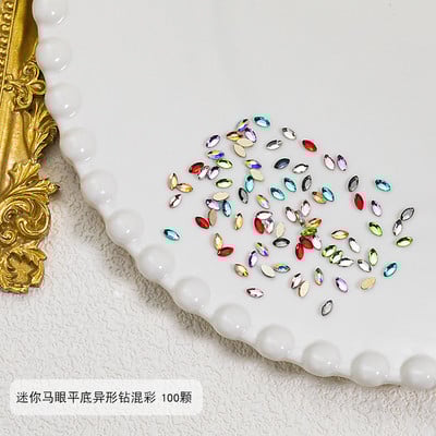 100 buc Cristal amestecat AB Nail Art Strass Flatback Rhin Sticla Pietre pentru unghii Pietre prețioase pentru unghii 3D Decorații de manichiură DIY