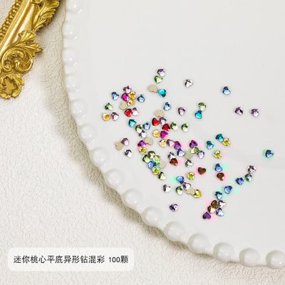 100 buc Cristal amestecat AB Nail Art Strass Flatback Rhin Sticla Pietre pentru unghii Pietre prețioase pentru unghii 3D Decorații de manichiură DIY