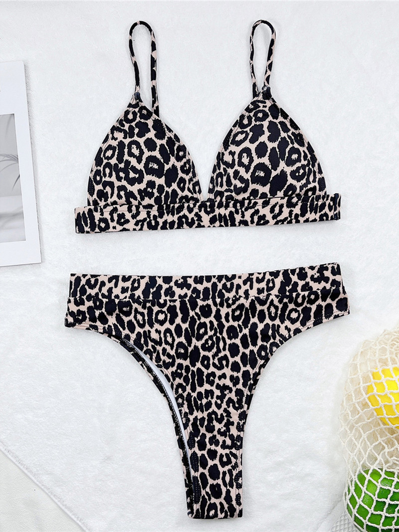 Sexy leopardie vystužené dámske plavky s vysokým pásom, bikiny pre ženy, dvojdielne bikiny, plavky, plavky pre ženy V3446