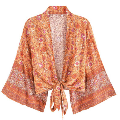 Boho vintage pojasevi s cvjetnim printom, kratki kimono, ženske modne ženske bluze iz 2023., ležerne, V izrez, krila šišmiša, rukavi, boemska maska