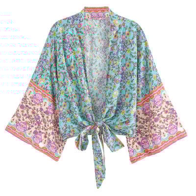 Boho vintage pojasevi s cvjetnim printom, kratki kimono, ženske modne ženske bluze iz 2023., ležerne, V izrez, krila šišmiša, rukavi, boemska maska