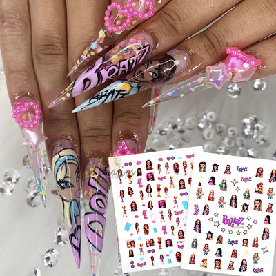 2022 Hip Pop Style Bratz Design Nail 3D стикер Game Girl Image Самозалепваща се акрилна стикерна опаковка Sticky Nail Art Sticker 8*10