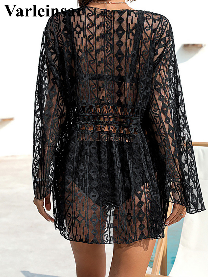 Nova seksi čipkasta izdubljena tunika za plažu Prekrivači Haljina za plažu Odjeća za plažu Ženska ženska V3822