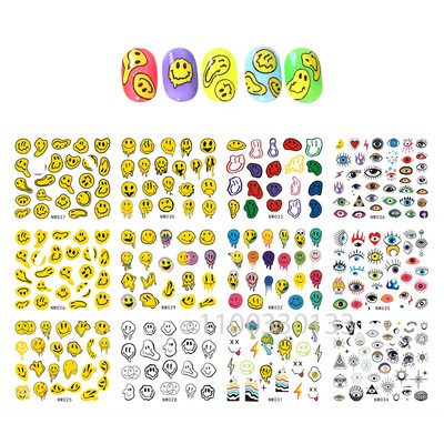 12 τμχ 5*6mm Melt Smile Face Aqua Αυτοκόλλητο Nail Coutour Γαλλική μεταφορά Decal Decal Καρδιά ακτινοβολεί για τα δάχτυλα Αυτοκόλλητο με νερό
