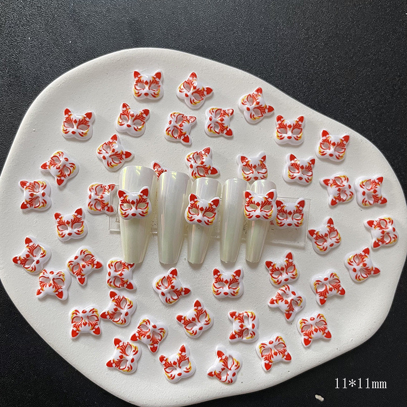 100 DB japán róka maszk gyanta köröm varázsa Naughty Foxy Cat Half Cos díszek lapos dekorok manikűr díszíti körmöket 10*11mm