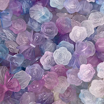 Мечтата на Алиса: 30 г микс от розови ленти за нокти Декорации за нокти Прозрачен бял розов пери лилав Талисмани от смола Големи цветчета Акрилни аксесоари за пръсти