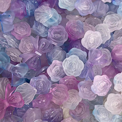 Alice's Dream: 30g Mix Rose Bow Nail Decors Clear White Pink Peri Purple Resin Charms Nagy méretű Floret akril ujjtartozékok