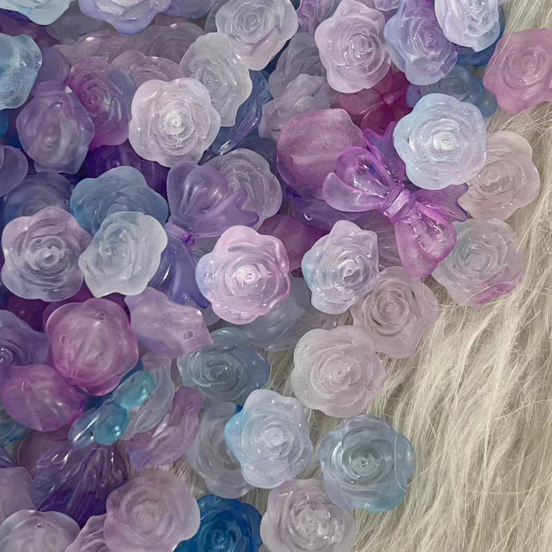 Alice's Dream: 30g Mix Rose Bow Nail Decors Clear White Pink Peri Purple Resin Charms Nagy méretű Floret akril ujjtartozékok