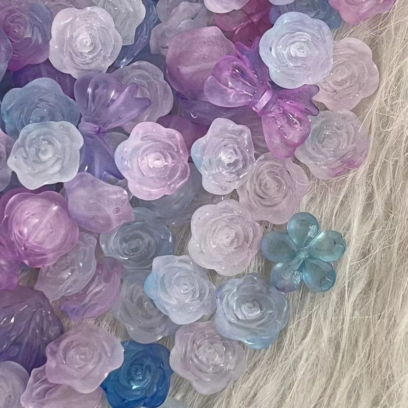 Alice's Dream: 30g Mix Rose Bow Nail Decors Clear White Pink Peri Purple Resin Charms Nagy méretű Floret akril ujjtartozékok