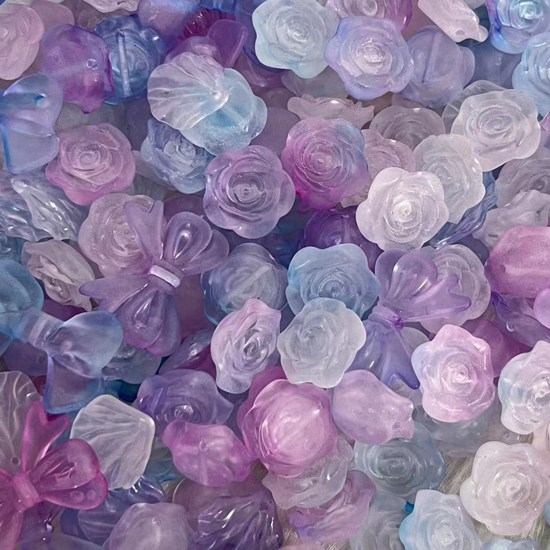 Alice's Dream: 30g Mix Rose Bow Nail Decors Clear White Pink Peri Purple Resin Charms Nagy méretű Floret akril ujjtartozékok