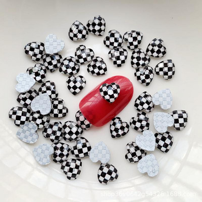 20 komada ružičaste šahovnice za nokte u obliku srca, kamenčići, plavi vodeni trodimenzionalni promjer s ravnim leđima, ukrasi od smole za nokte, kamenčići