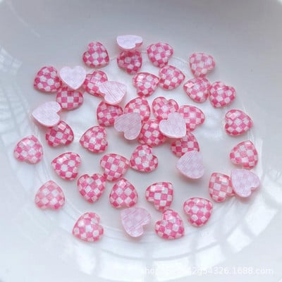 20 komada ružičaste šahovnice za nokte u obliku srca, kamenčići, plavi vodeni trodimenzionalni promjer s ravnim leđima, ukrasi od smole za nokte, kamenčići