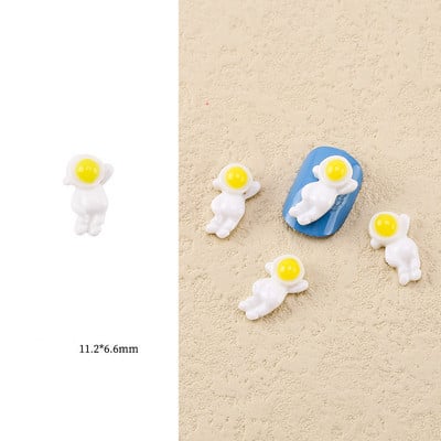 20 Ples u svemiru: Kawaii Spaceman Šarm Lijepi bijeli astronautski prst Uljepšajte plavo neonsko žuto 3D umjetnički dizajn dodaci za nokte