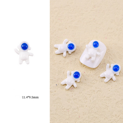 20 Ples u svemiru: Kawaii Spaceman Šarm Lijepi bijeli astronautski prst Uljepšajte plavo neonsko žuto 3D umjetnički dizajn dodaci za nokte