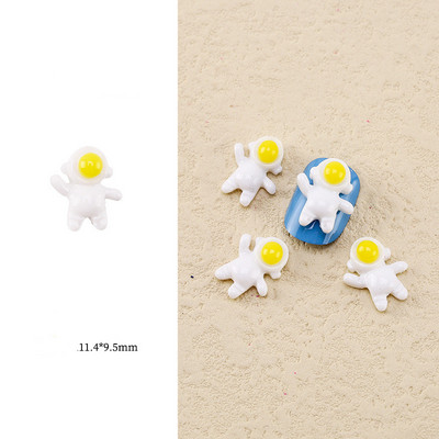 20 Ples u svemiru: Kawaii Spaceman Šarm Lijepi bijeli astronautski prst Uljepšajte plavo neonsko žuto 3D umjetnički dizajn dodaci za nokte